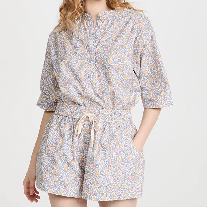 Nwt Apiece Apart Floral Shirred Mission Top & Trail Shorts In Sweet Multi Size M